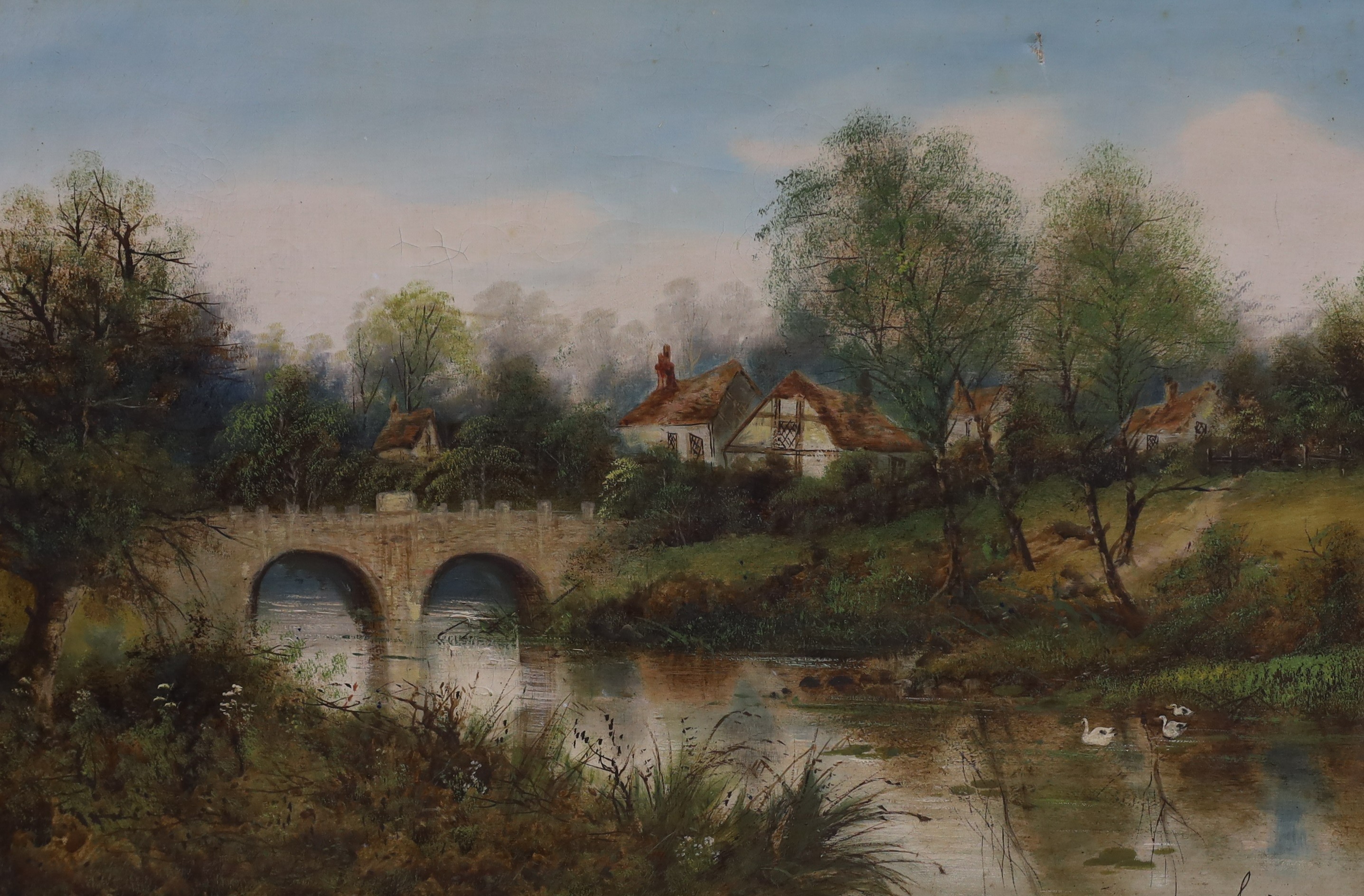 English School c.1900, pair of oils on canvas, River landscapes, 50 x 75cm